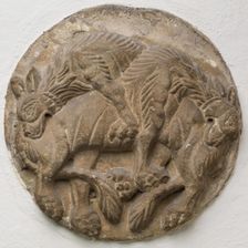 Roundel with Two Lions (?) in Combat, between 12th and 13th century. Creator: Unknown