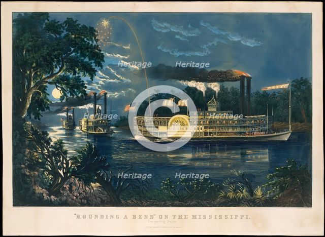 Rounding a Bend on the Mississippi - The Parting Salute, 1866. Creator: Frances Flora Bond Palmer.