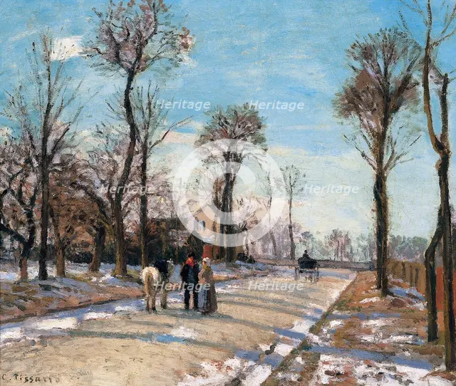 Route de Versailles, Louveciennes, Winter Sun and Snow, c. 1870. Artist: Pissarro, Camille (1830-1903)