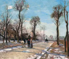 Route de Versailles, Louveciennes, Winter Sun and Snow, c. 1870. Artist: Pissarro, Camille (1830-1903)