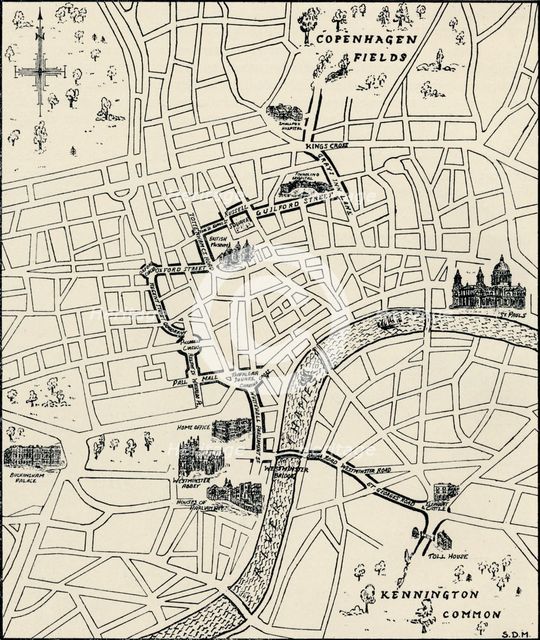 Route of the protest march to free the Tolpuddle Martyrs, (1834), 1934. Artist: Unknown