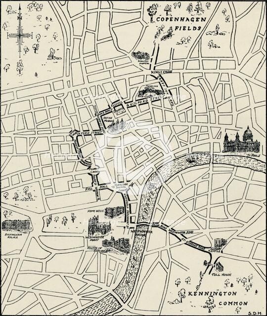 Route of the protest march to free the Tolpuddle Martyrs, (1834), 1934. Artist: Unknown