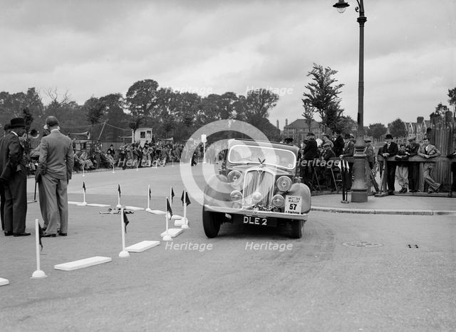 Rover 4-door saloon of FD Cooper competing in the South Wales Auto Club Welsh Rally, 1937 Artist: Bill Brunell.
