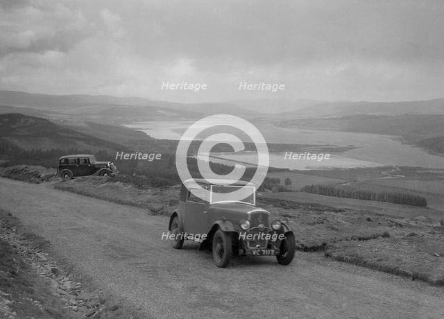Rover coupe of G Ross competing in the RSAC Scottish Rally, 1934. Artist: Bill Brunell.
