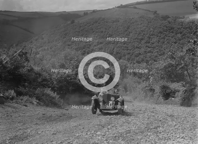 Rover Meteor Speed Twenty at the Mid Surrey AC Barnstaple Trial, Beggars Roost, Devon, 1934. Artist: Bill Brunell.