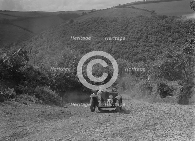 Rover Meteor Speed Twenty at the Mid Surrey AC Barnstaple Trial, Beggars Roost, Devon, 1934. Artist: Bill Brunell.