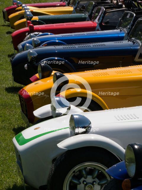 Row of Caterham Sevens at club meeting event