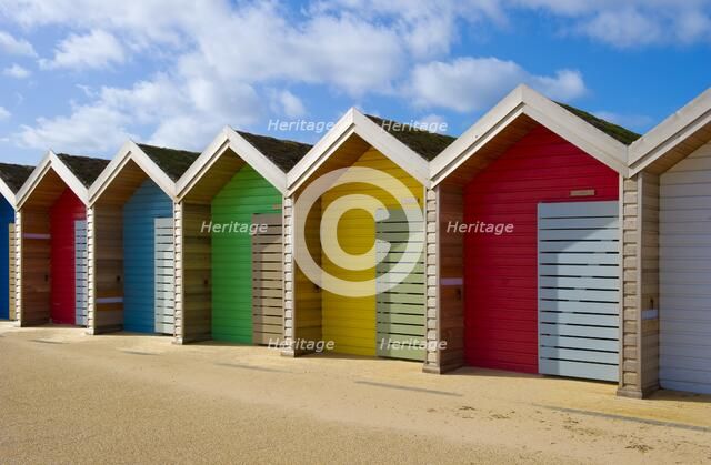 Row of different coloured beach huts, Blyth, Northumberland, 2010. Artist: Historic England Staff Photographer.