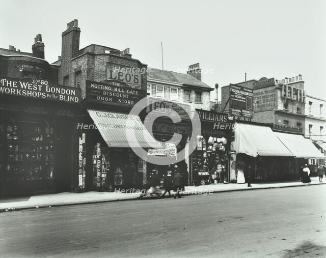 Row of shops including the West London Workshops for the Blind, London, 1913. Artist: Unknown.