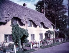 Row of thatched cottages at Lower Whatcombe, Dorset, c1955. Creator: Arthur Charles Kirby Ware