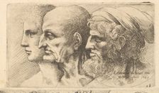 Row of three heads in profile to left, 1645. Creator: Wenceslaus Hollar