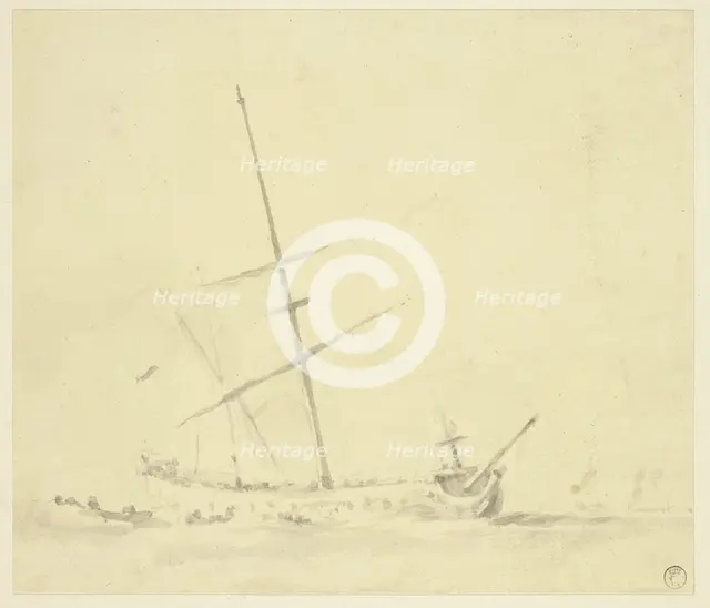 Row Boats near a Ship, n.d. Creator: Willem van de Velde the Younger.