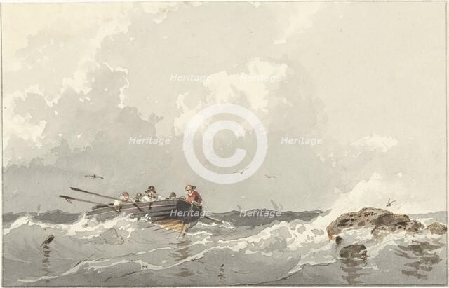 Rowing boat at sea, 1834-1872. Creator: Frans Arnold Breuhaus de Groot.