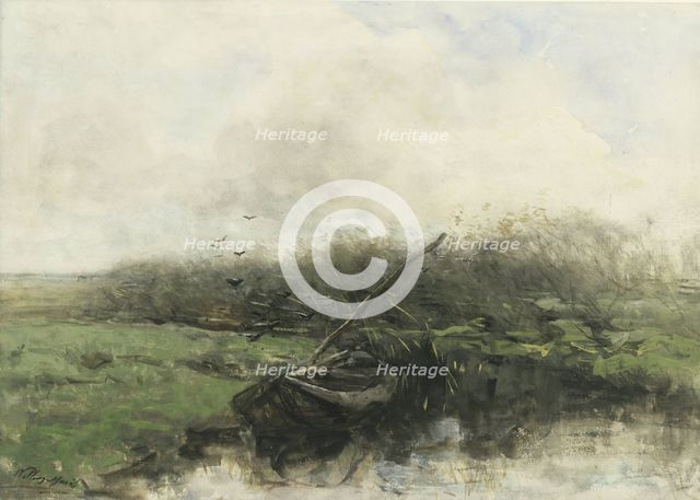 Rowing boat on a canal, 1854-1910. Creator: Willem Maris.