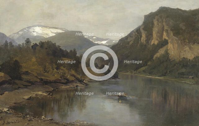 Rowing trip on the fjord, 1870s. Creator: Josefina Holmlund.