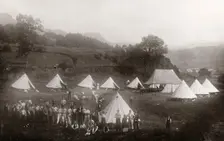 Rowntree boys assemble by their tents, Coniston, Cumbria, summer 1913