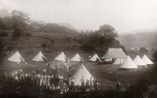 Rowntree boys assemble by their tents, Coniston, Cumbria, summer 1913