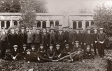 Rowntree boys on an outing pose in Bishopthorpe Palace Gardens, York, Yorkshire,1909