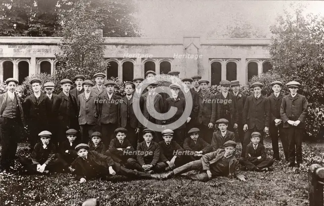 Rowntree boys on an outing pose in Bishopthorpe Palace Gardens, York, Yorkshire,1909. Artist: Unknown