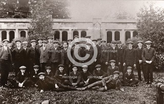 Rowntree boys on an outing pose in Bishopthorpe Palace Gardens, York, Yorkshire,1909. Artist: Unknown