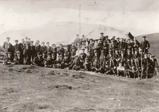 Rowntree boys outside the half-way house whilst climbing Skiddaw, Cumbria,1909
