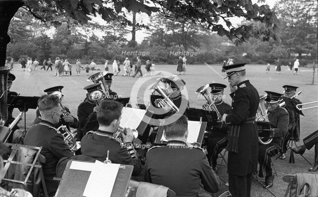 Rowntree Brass Band play at garden party, Alne Hall, Yorks, 24 May 1958. Artist: Unknown