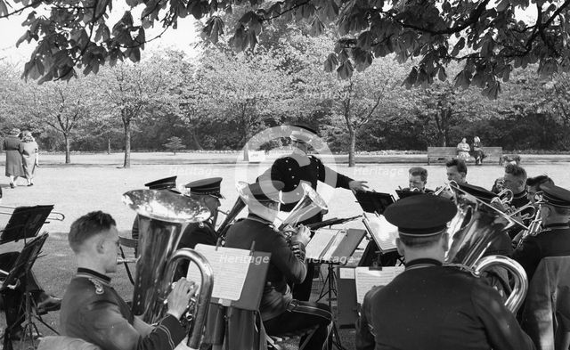 Rowntree Brass Band play at garden party, Alne Hall, Yorks, 24 May 1958. Artist: Unknown