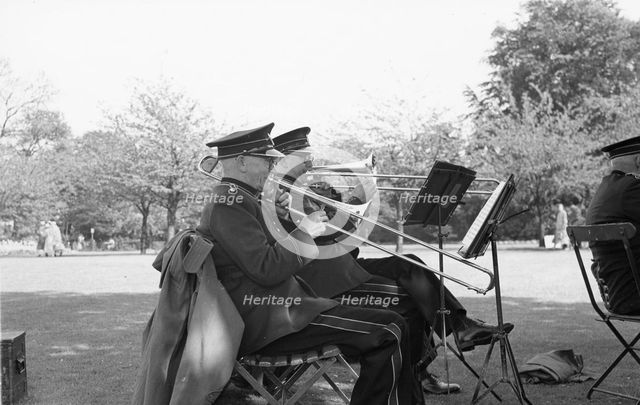 Rowntree Brass Band play at garden party, Alne Hall, Yorks,  24 May 1958. Artist: Unknown