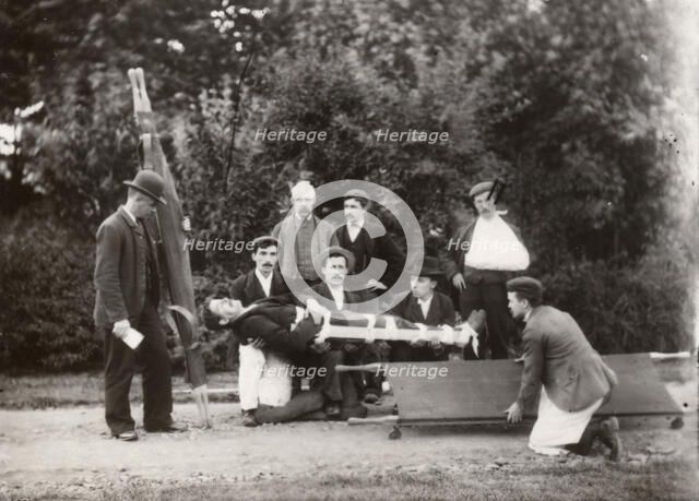 Rowntree employees practice first aid, 1910. Artist: Unknown