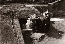 Rowntree employees queue to get into an Air Raid Shelter, York, Yorkshire, 1939