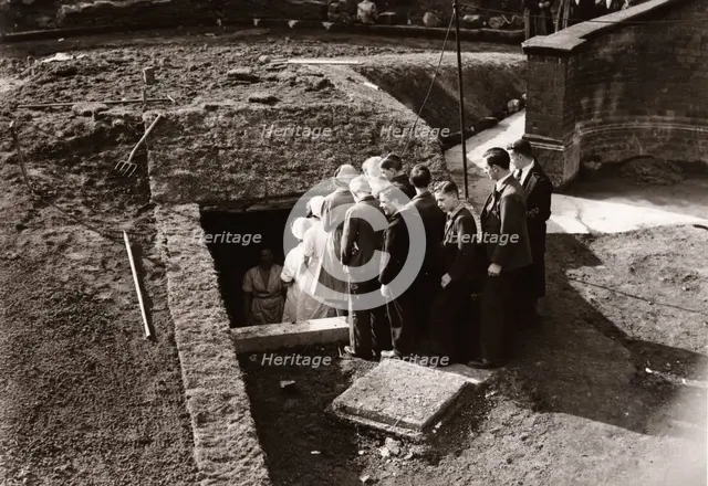Rowntree employees queue to get into an Air Raid Shelter, York, Yorkshire, 1939. Artist: Unknown