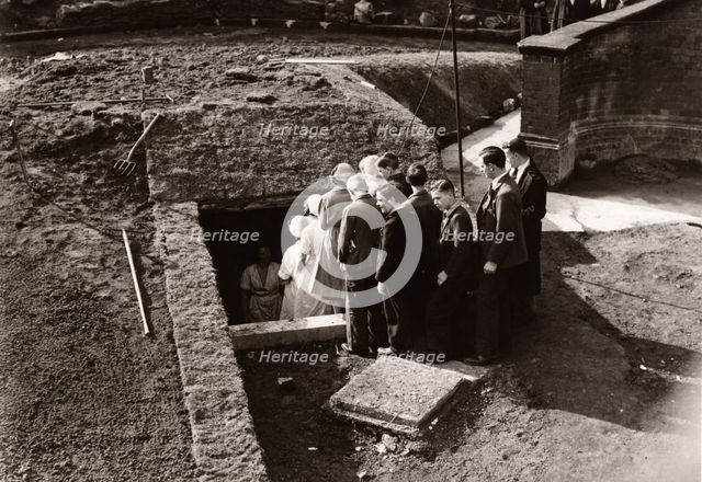 Rowntree employees queue to get into an Air Raid Shelter, York, Yorkshire, 1939. Artist: Unknown