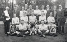 Rowntree football team pose with cup, 1929