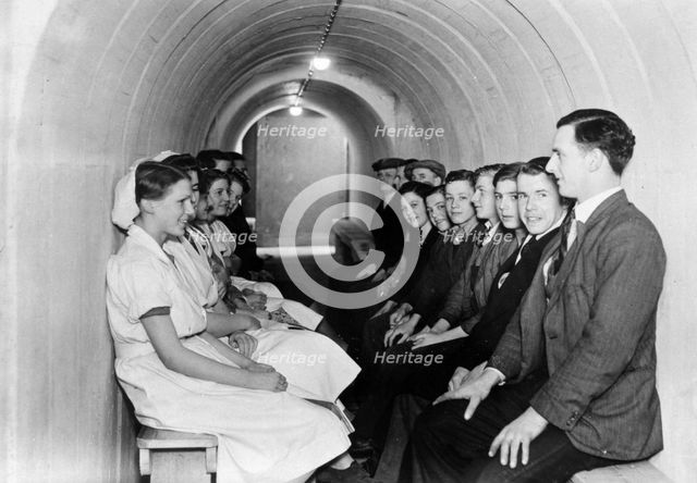 Rowntree staff in an air raid shelter, York, Yorkshire, 1939. Artist: Unknown