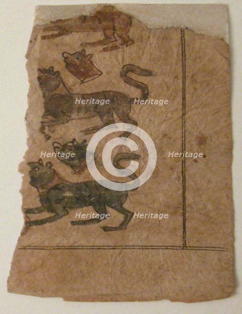 Rows of Animals Alternating with Cut-off Heads, Folio from a Manuscript, 11th-12th century. Creator: Unknown.