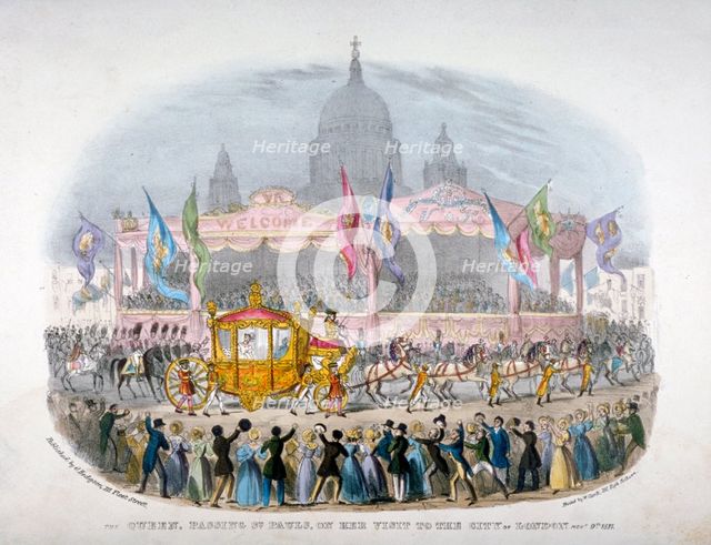 Royal coach passing St Paul's Cathedral, City of London, 1837. Artist: Anon