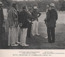 Royal cricketers at Cumberland Lodge, Windsor Great Park, Berkshire, 1911 (1912). Artist: Ernest Brook