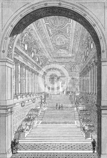 Royal Academy Prize Drawing: "Staircase of a Royal Palace", by Mr. Richard Phene Spiers, 1864. Creator: Unknown.