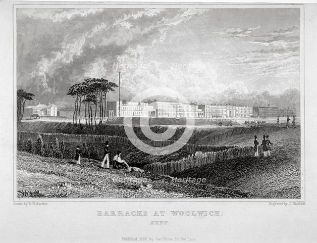 Royal Artillery Barracks, Woolwich, Kent, 1829. Artist: J Hinchcliff