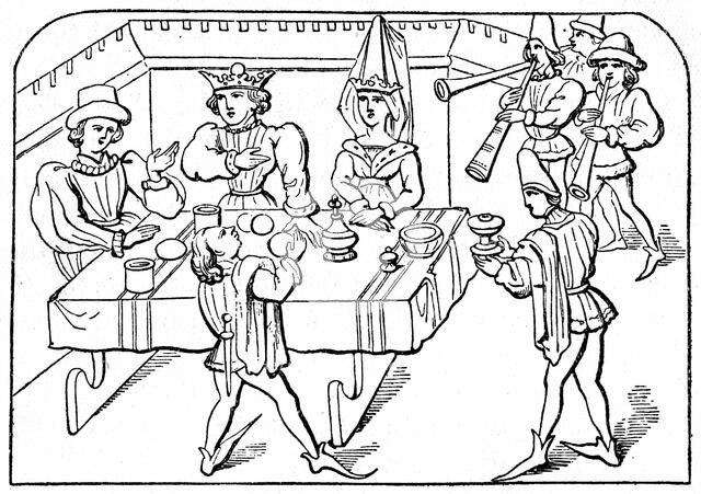 Royal banquet, 15th century, (1910). Artist: Unknown