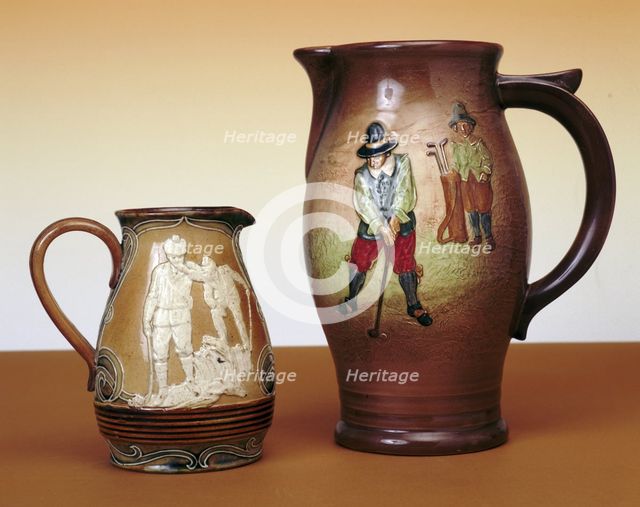 Royal Doulton pitchers with golfing theme, c1910. Creator: Unknown.