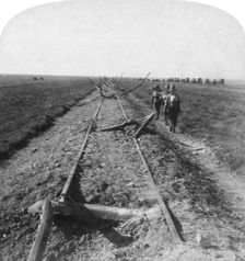 Royal Engineers repairing a railway destroyed by the Boers, Kroonstad, South Africa, 1900. Artist: Underwood & Underwood