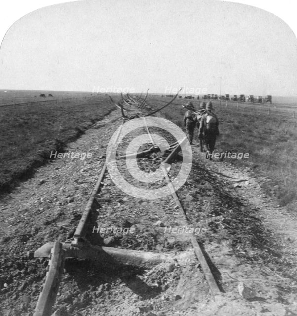 Royal Engineers repairing a railway destroyed by the Boers, Kroonstad, South Africa, 1900. Artist: Underwood & Underwood