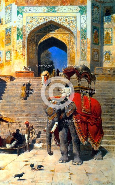 'Royal Elephant at the Gateway to the Jami Masjid, Mathura', 19th or early 20th century.  Artist: Edwin Lord Weeks