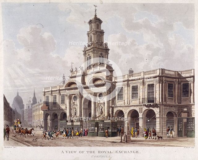 Royal Exchange (2nd) exterior, London, 1816. Artist: Daniel Havell