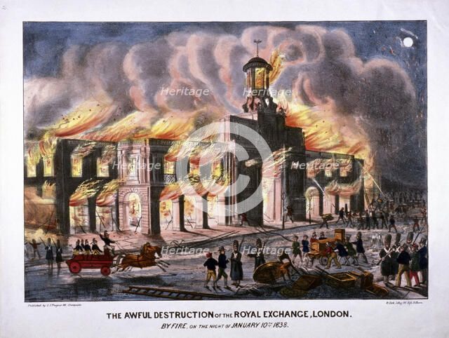 Royal Exchange (2nd) fire, London, 1838. Artist: W Clerk