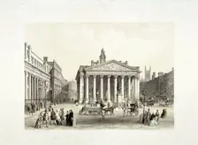 Royal Exchange and the Bank of England on the left, London, 1851. Artist: Thomas Picken