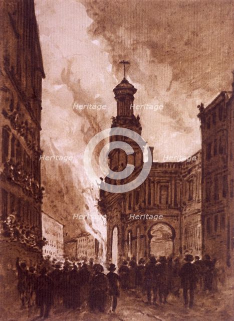 Royal Exchange Fire, London, 1838. Artist: Anon