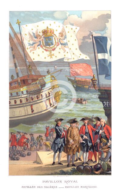 Royal flag, galleon flag and traders' flag, (1885). Creator: Urrabieta.