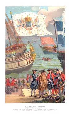 Royal flag, galleon flag and traders flag, (1885). Creator: Urrabieta